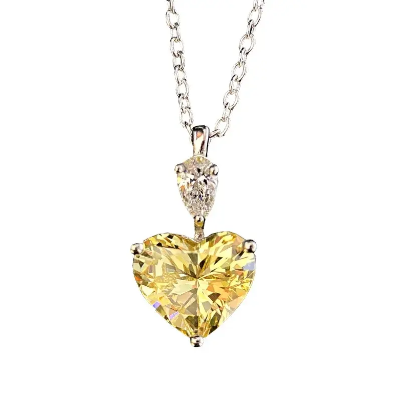 Huitan Gorgeous AAA Heart Cubic Zirconia Bright Yellow Pendant Necklace for Women High-quality Love Necklaces Engagement Jewelry