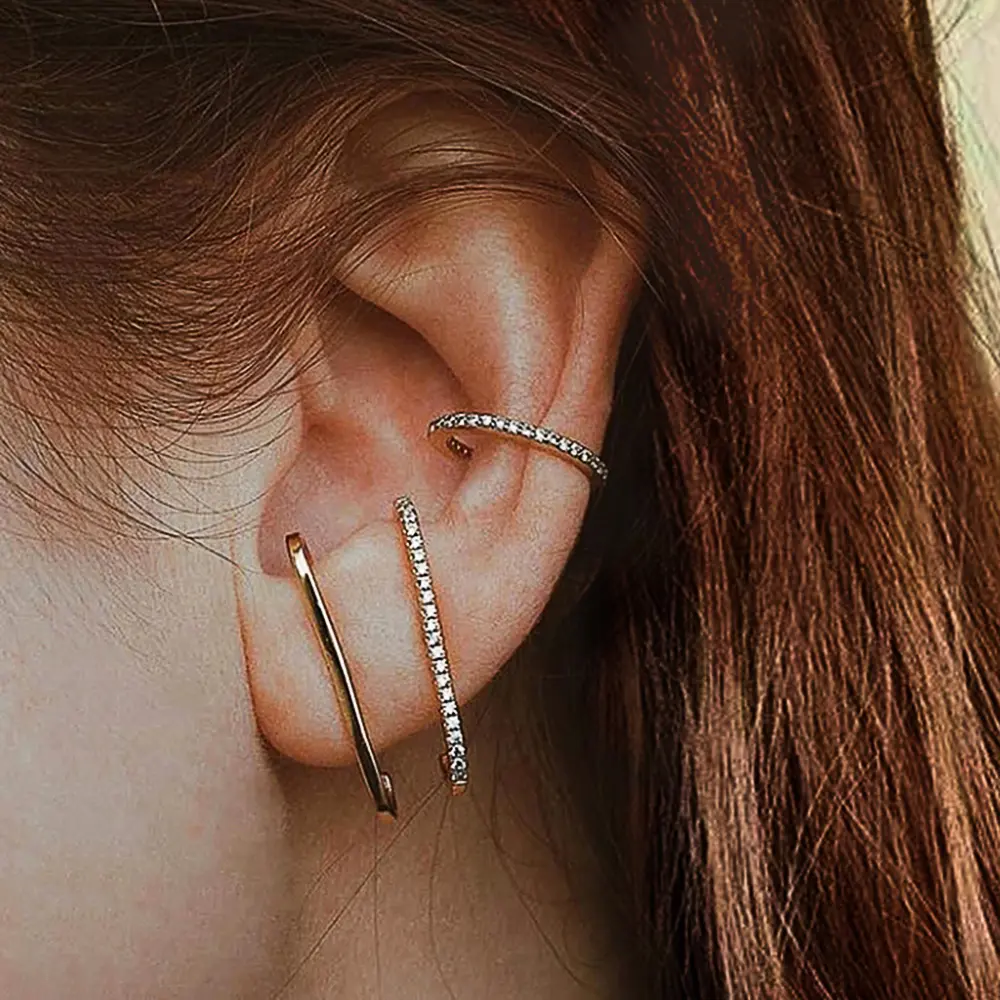 Huitan Korean Style Simple Stylish Stud Earrings Women Brilliant Cubic Zirconia Versatile Personality Female Jewelry Wholesale