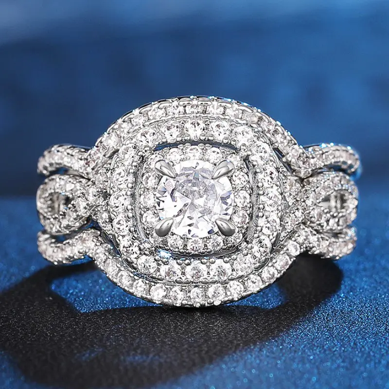 Huitan Gorgeous Sparkling Cubic Zirconia Set Rings for Women 2023 New Trend Wedding Accessories Silver Color Statement Jewelry
