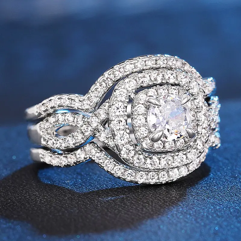Huitan Gorgeous Sparkling Cubic Zirconia Set Rings for Women 2023 New Trend Wedding Accessories Silver Color Statement Jewelry