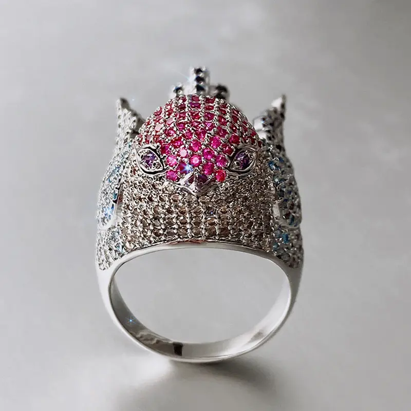 Huitan Hyperbole Bird Finger Ring Female for Cocktail Party Colorful Cubic Zirconia Bling Bling Animal Accessories Chic Jewelry