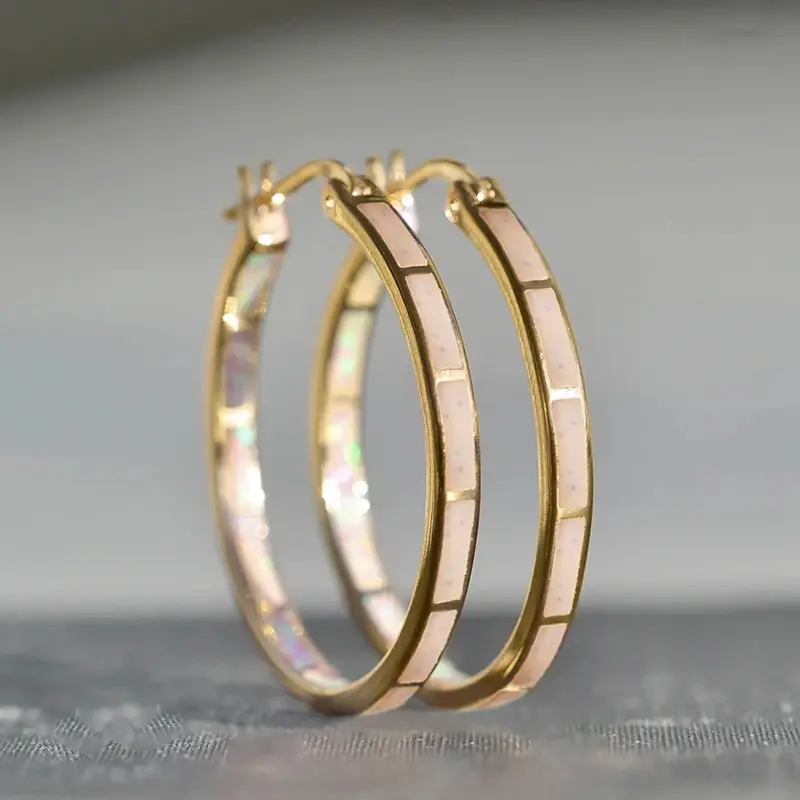 Huitan Creative Enamel Hoop Earrings for Women Gold Color/Rose Gold Color Temperament Sweet Girls Earrings Party Fashion Jewelry