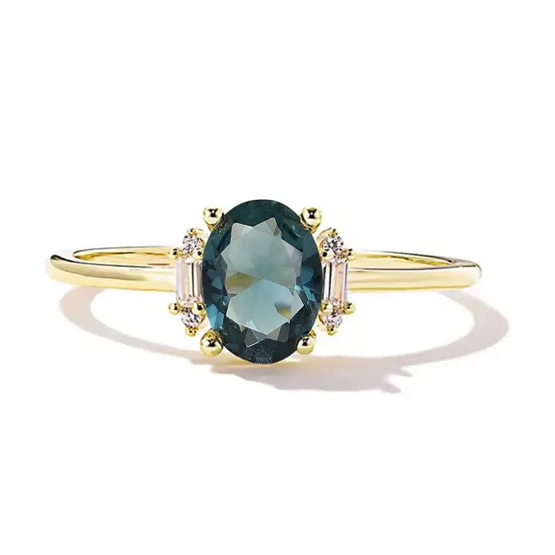 Huitan Graceful Oval Blue Cubic Zirconia Gold Color Women Rings Anniversary Party Elegant Lady Rings Fancy Gift Fashion Jewelry
