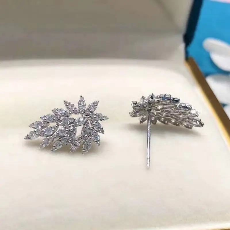 Huitan Chic Stud Earrings for Women Silver Color Full Dazzling CZ Stylish Lady's Earrings for Party Daily Wear Statement Jewelry