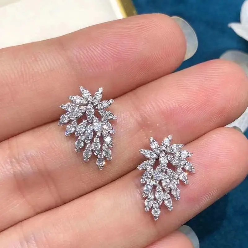 Huitan Chic Stud Earrings for Women Silver Color Full Dazzling CZ Stylish Lady's Earrings for Party Daily Wear Statement Jewelry
