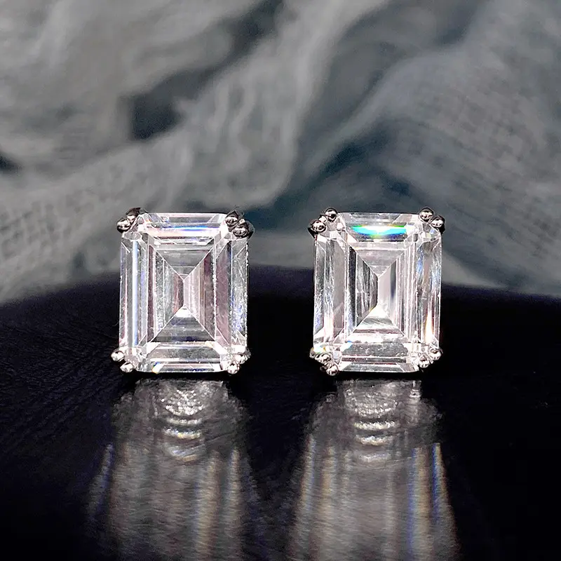 Huitan Simple Square Cubic Zirconia Stud Earrings for Women High Quality Daily Wear Fancy Accessories Fashion Jewelry Wholesale