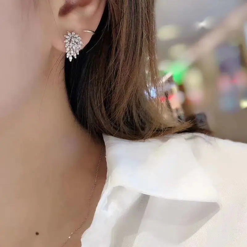 Huitan Chic Stud Earrings for Women Silver Color Full Dazzling CZ Stylish Lady's Earrings for Party Daily Wear Statement Jewelry
