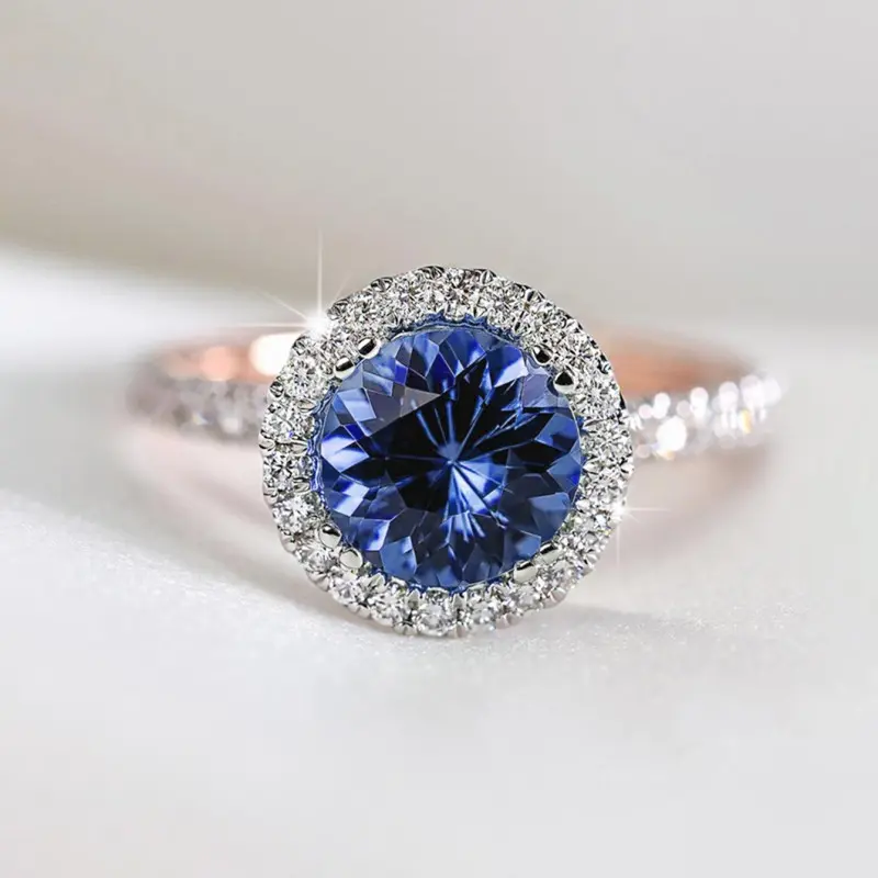 Huitan Two Tone Blue/Green CZ Rings for Women Luxury Engagement Wedding Bands Accessory Elegant Lady's Ring Party Trendy Jewelry