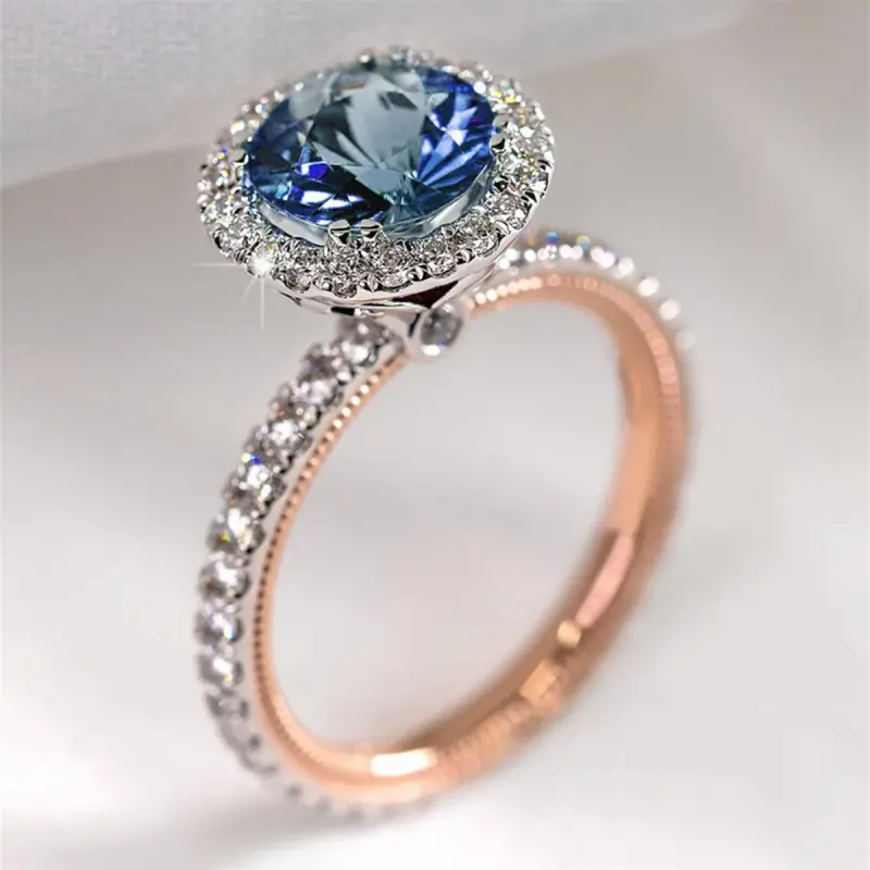 Huitan Two Tone Blue/Green CZ Rings for Women Luxury Engagement Wedding Bands Accessory Elegant Lady's Ring Party Trendy Jewelry