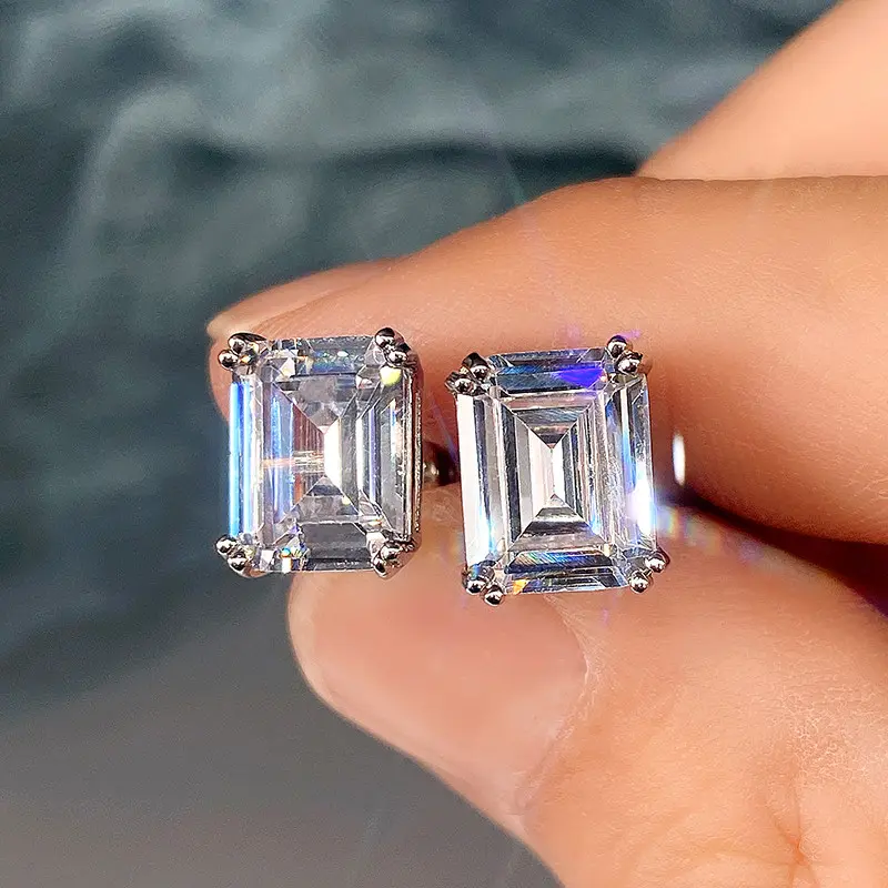 Huitan Simple Square Cubic Zirconia Stud Earrings for Women High Quality Daily Wear Fancy Accessories Fashion Jewelry Wholesale