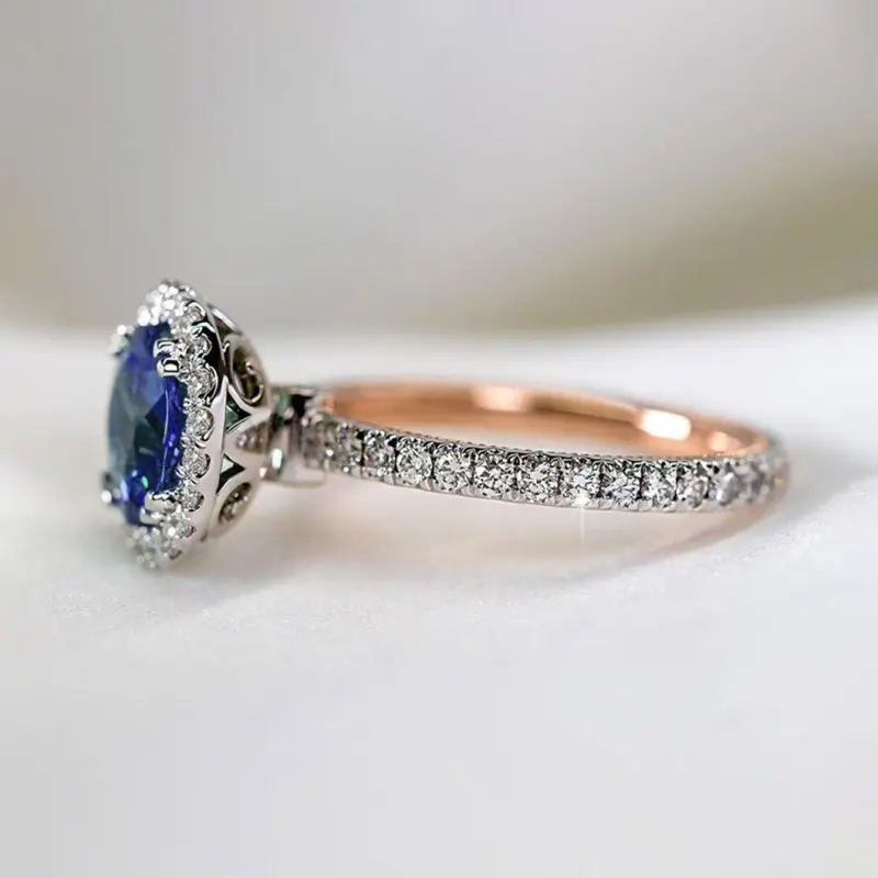 Huitan Two Tone Blue/Green CZ Rings for Women Luxury Engagement Wedding Bands Accessory Elegant Lady's Ring Party Trendy Jewelry