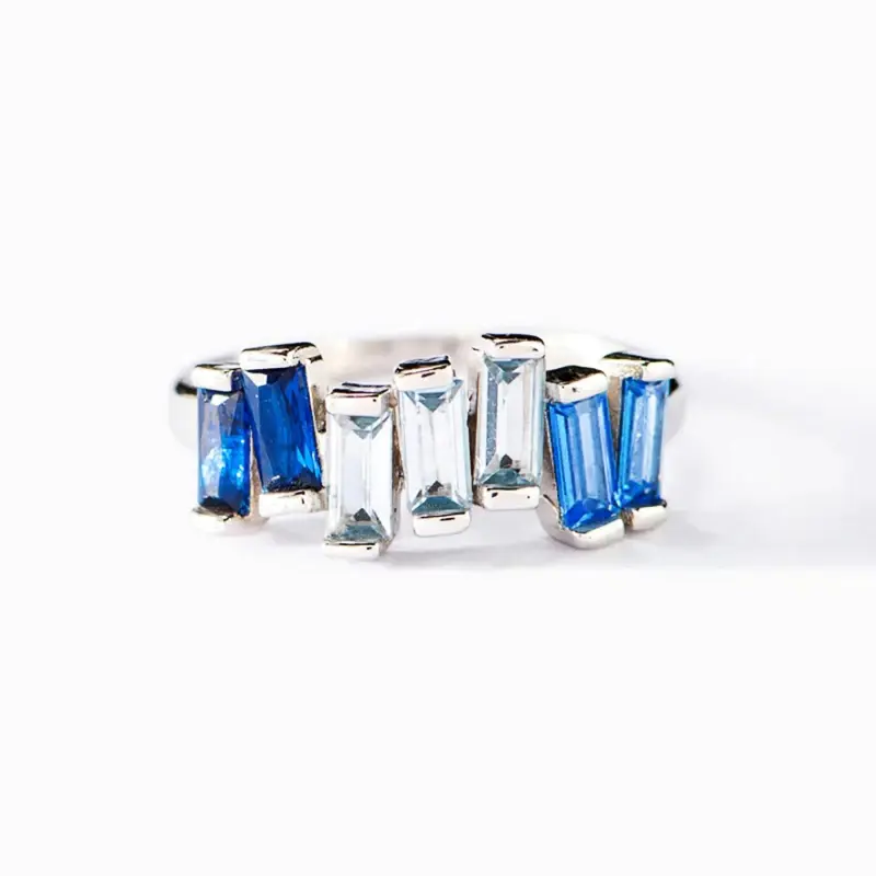 Huitan Fresh Blue Geometric Cubic Zirconia Rings for Women Trendy Characteristic Charms Party Jewelry Simple Stylish Accessories