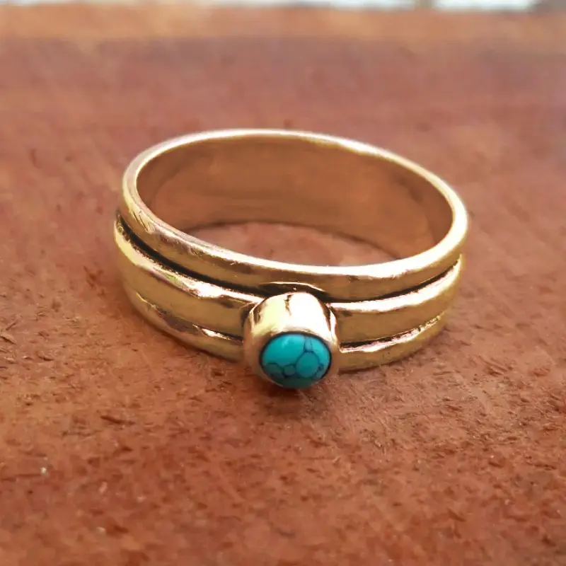 Huitan Imitation Turquoise Rings for Women Metal Simple Versatile Lady's Finger-ring Boho Style Daily Wear Party Beach Jewelry