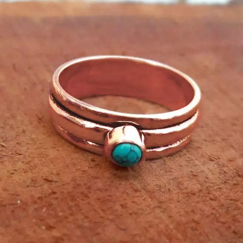 Huitan Imitation Turquoise Rings for Women Metal Simple Versatile Lady's Finger-ring Boho Style Daily Wear Party Beach Jewelry