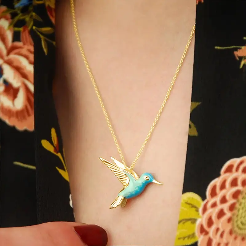 Huitan Blue Green Enamel Bird Necklace for Women Silver Color Gold Plated Cute Bird Pendant Necklace Gift Unique Wedding Jewelry