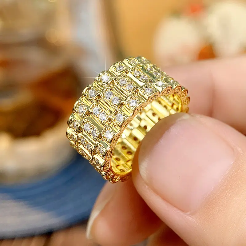 Huitan New Couple Wedding Rings for Women/Man Gold Color with Dazzling CZ Stone Simple Fashion Design Anniversary Party Jewelry