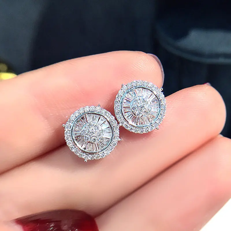 Huitan Crystal CZ Round Stud Earrings for Women Silver Color Fashion Versatile Ear Accessories Delicate Gift Statement Jewelry