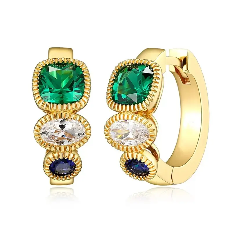 Huitan New Luxury Cubic Zirconia Hoop Earrings Green/White/Blue CZ Dainty Circle Earrings Noble Ear Accessories Wedding Jewelry