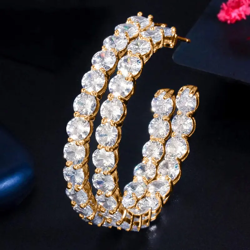 Huitan Big Circle Hoop Earrings Micro Paved Cubic Zirconia Sparkling Women's Accessories Modern Fashion Female Jewelry Versatile