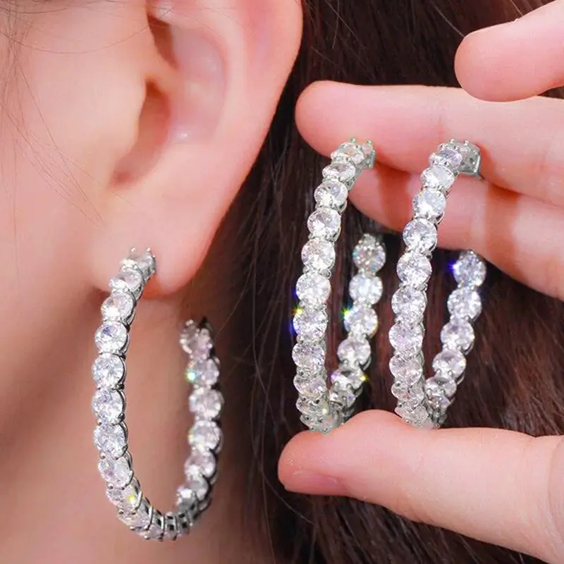 Huitan Big Circle Hoop Earrings Micro Paved Cubic Zirconia Sparkling Women's Accessories Modern Fashion Female Jewelry Versatile