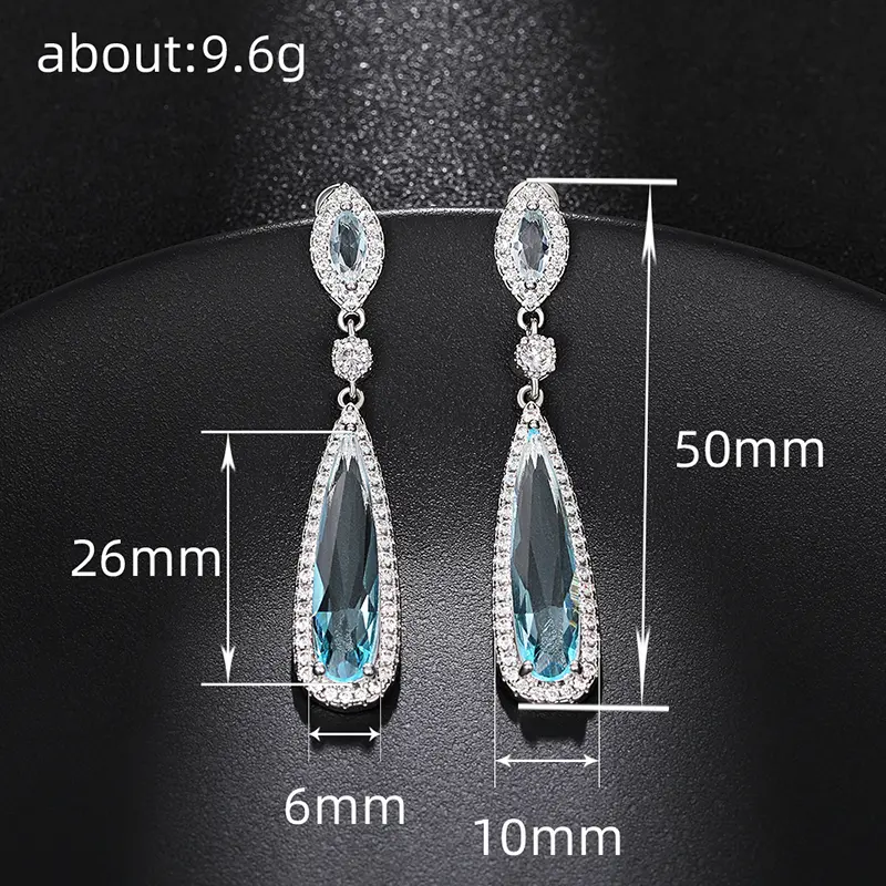 Huitan Pear Light Blue CZ Long Dangle Earrings for Women Temperament Elegant Bridal Wedding Earrings Fancy Gift Fashion Jewelry
