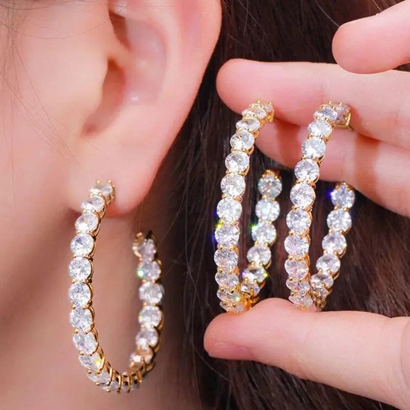 Huitan Big Circle Hoop Earrings Micro Paved Cubic Zirconia Sparkling Women's Accessories Modern Fashion Female Jewelry Versatile