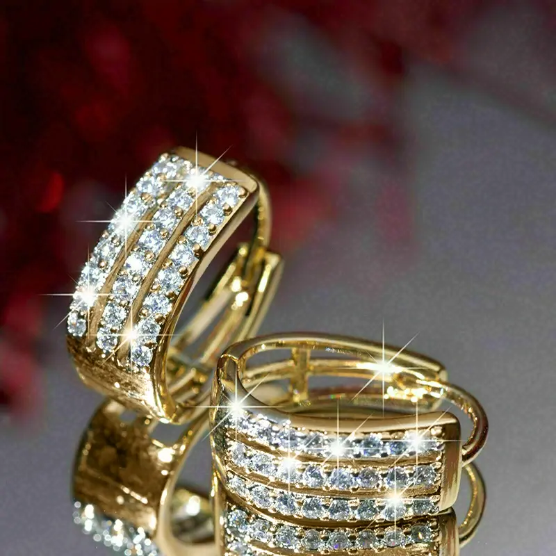 Huitan Luxury Gold Color Circle Hoop Earrings with Sparkling CZ Fashion Earrings for Women Good Quality Bridal Wedding Jewelry