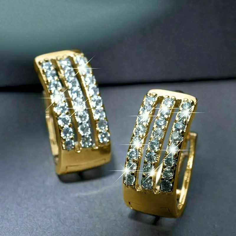 Huitan Luxury Gold Color Circle Hoop Earrings with Sparkling CZ Fashion Earrings for Women Good Quality Bridal Wedding Jewelry