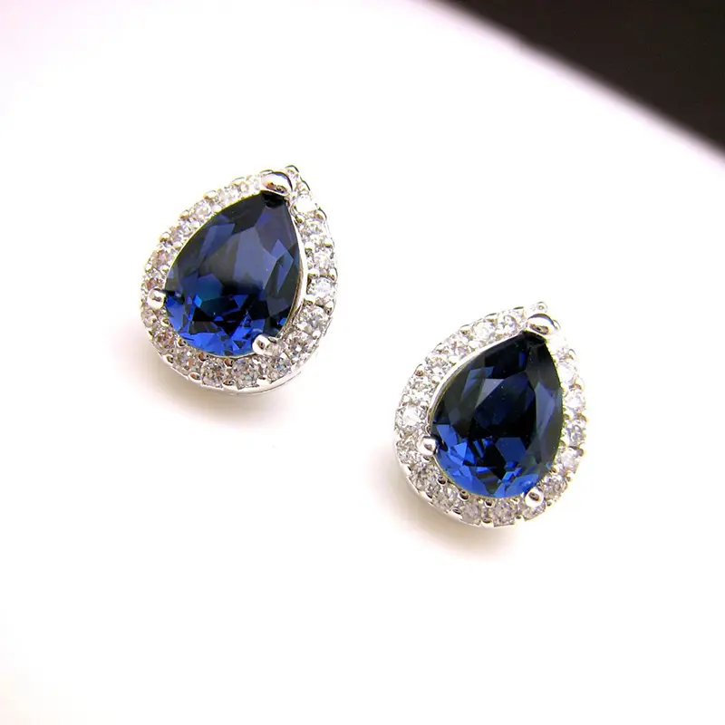 Huitan Water Drop Shaped Blue/Green Cubic Zirconia Stud Earrings Temperament Women Ear Piercing Accessory Wedding Trendy Jewelry