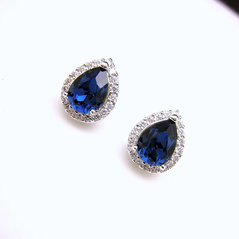 Huitan Water Drop Shaped Blue/Green Cubic Zirconia Stud Earrings Temperament Women Ear Piercing Accessory Wedding Trendy Jewelry