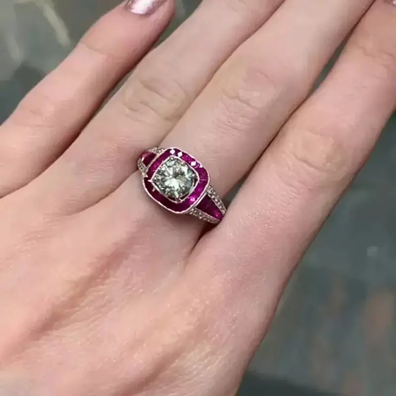 Huitan Bright Red Cubic Zirconia Wedding Rings for Women Unique Design Engagement Anniversary Party Luxury Rings Trendy Jewelry