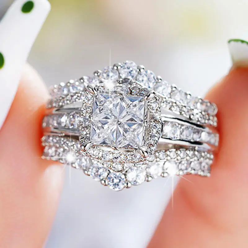Huitan Wedding Rings for Women 2023 New Full Bling Iced Out Sparking CZ Female Rings Engagement Proposal Bands Fashion Jewelry