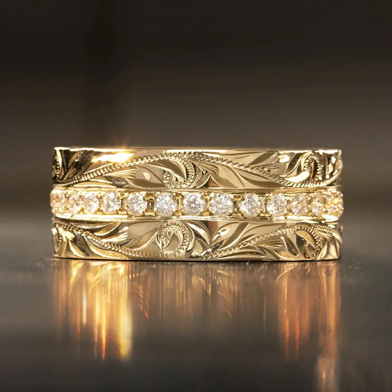 Huitan Newly Designed Women Finger Rings with White/Blue CZ Engraved Pattern Unique Female Rings Wedding Party Statement Jewelry