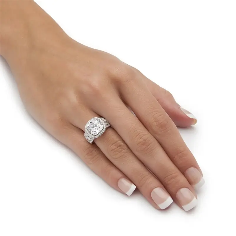 Huitan Sparkling Wedding Rings for Women Luxury Cushion Shaped Cubic Zirconia Fashion Engagement Bands Jewelry Drop Shipping