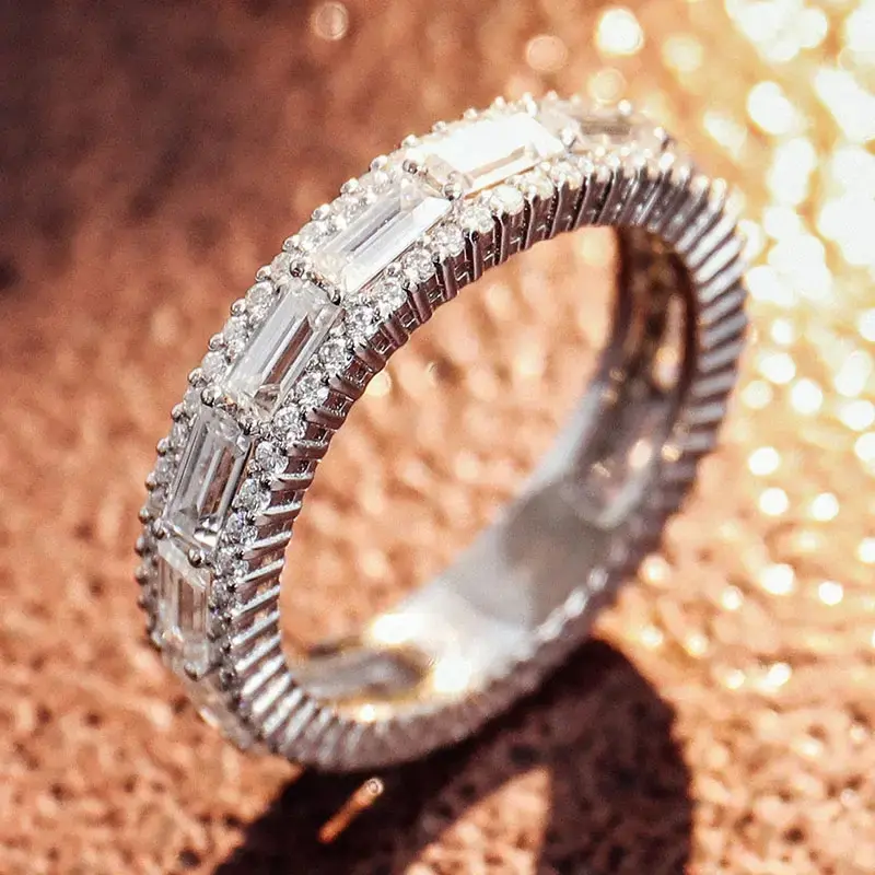 Huitan Women Promise Rings Full with Geometric Cubic Zirconia Luxury Silver Color Wedding Band Accessories Trendy Female Jewelry