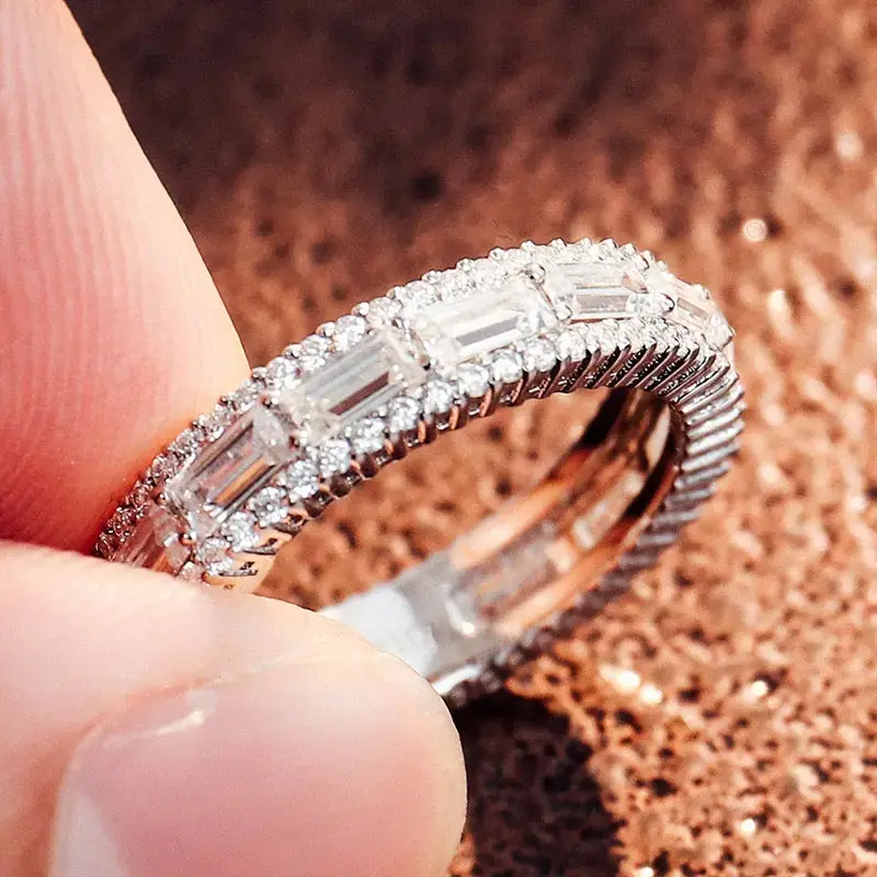 Huitan Women Promise Rings Full with Geometric Cubic Zirconia Luxury Silver Color Wedding Band Accessories Trendy Female Jewelry