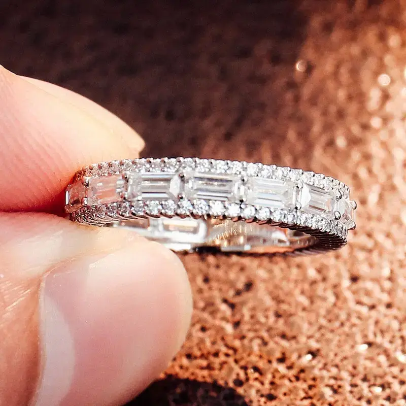 Huitan Women Promise Rings Full with Geometric Cubic Zirconia Luxury Silver Color Wedding Band Accessories Trendy Female Jewelry