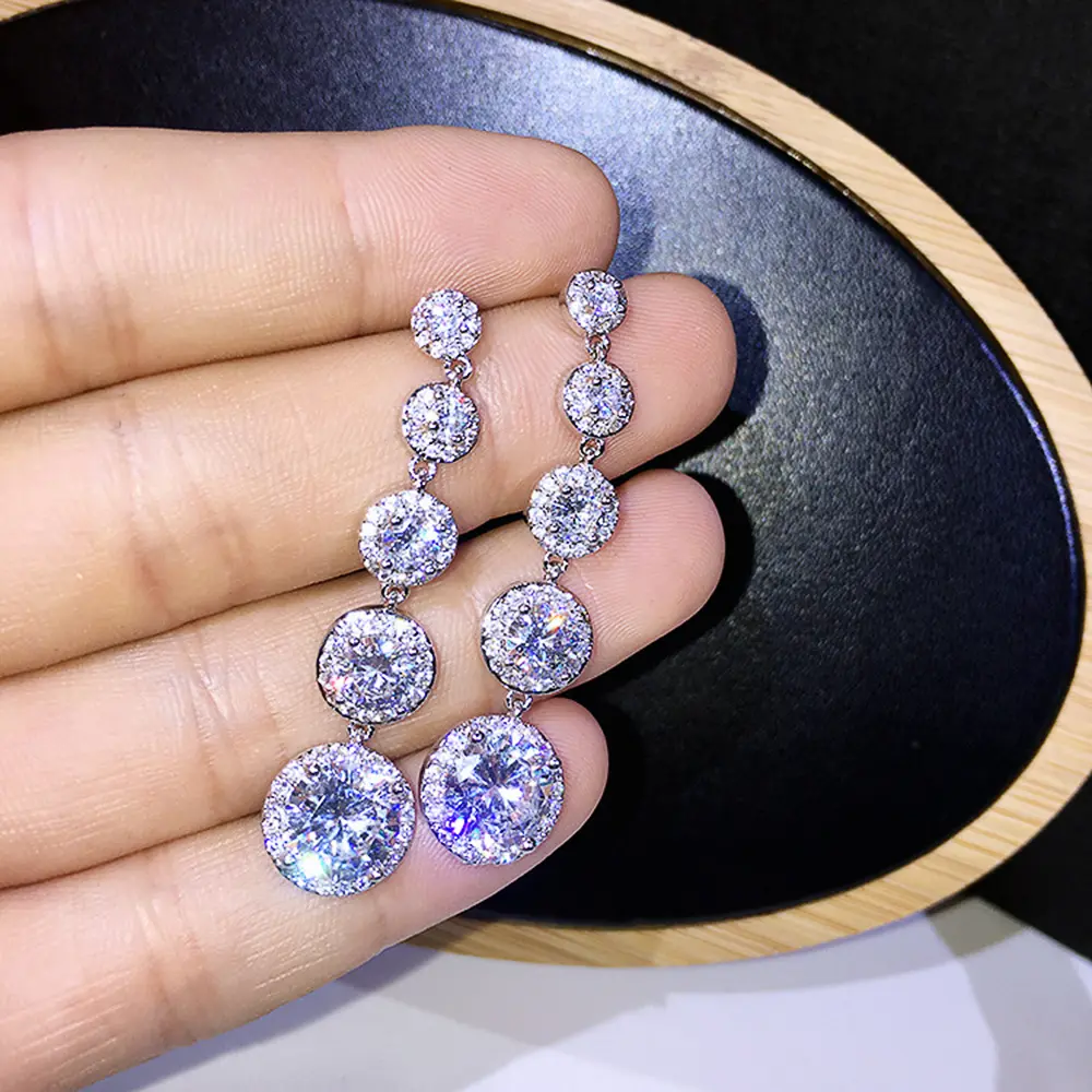 Huitan Temperament Sweet Long Hangings for Women with Round Cubic Zirconia Charm Wedding Party Fashion Ear Jewelry Drop Shipping