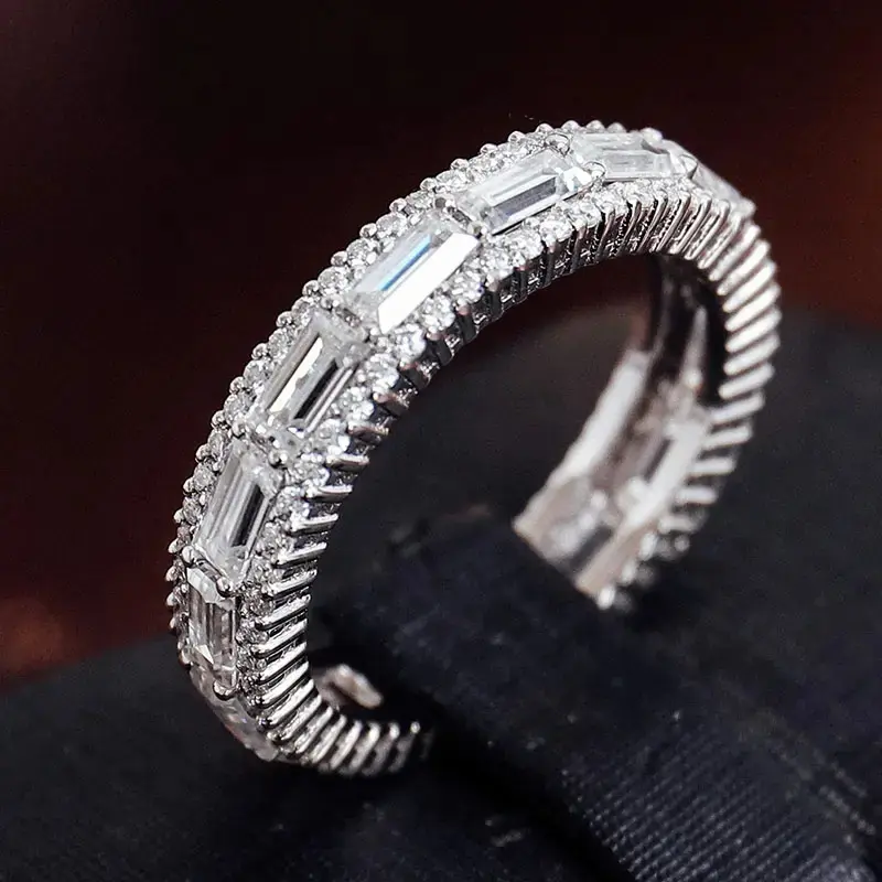 Huitan Women Promise Rings Full with Geometric Cubic Zirconia Luxury Silver Color Wedding Band Accessories Trendy Female Jewelry