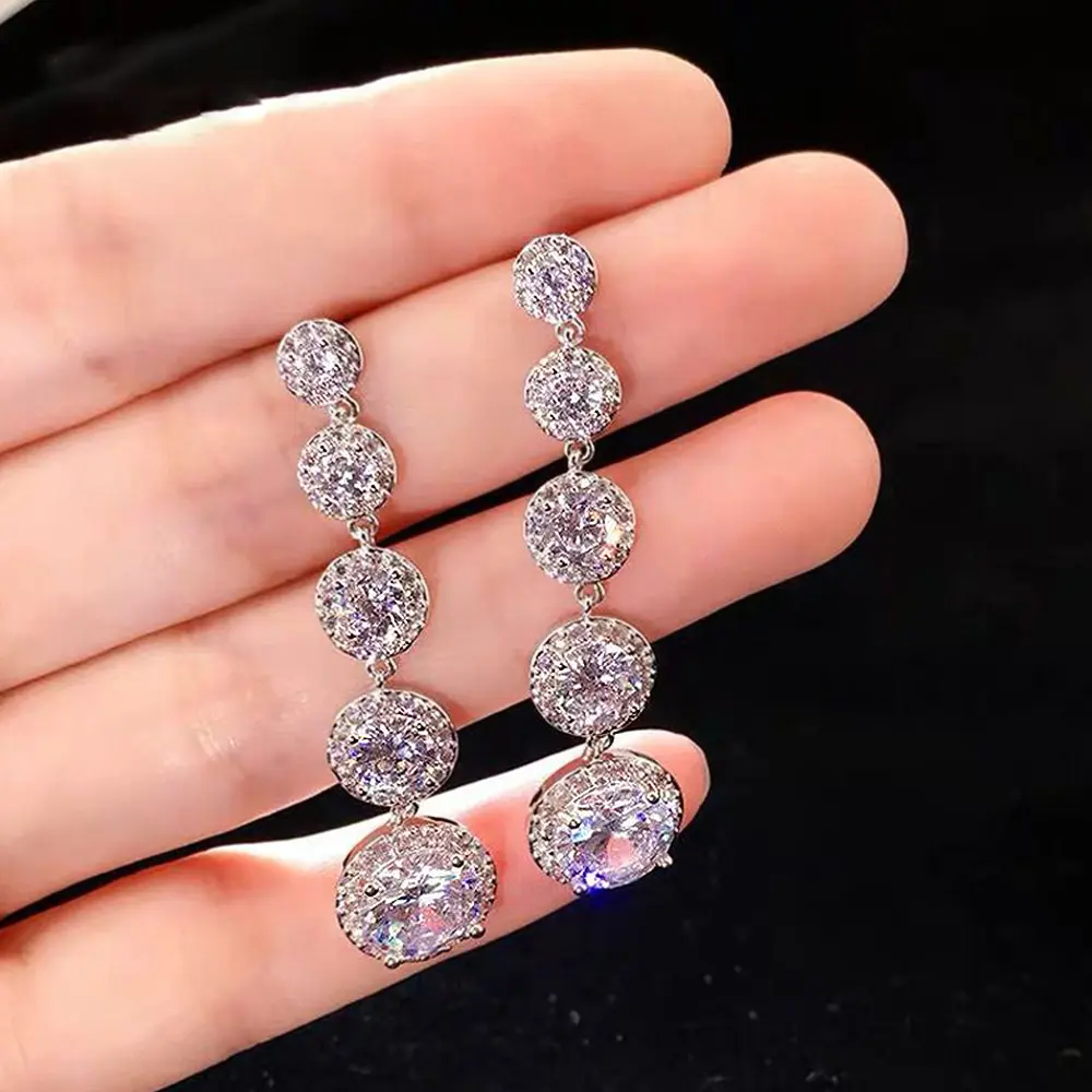 Huitan Temperament Sweet Long Hangings for Women with Round Cubic Zirconia Charm Wedding Party Fashion Ear Jewelry Drop Shipping