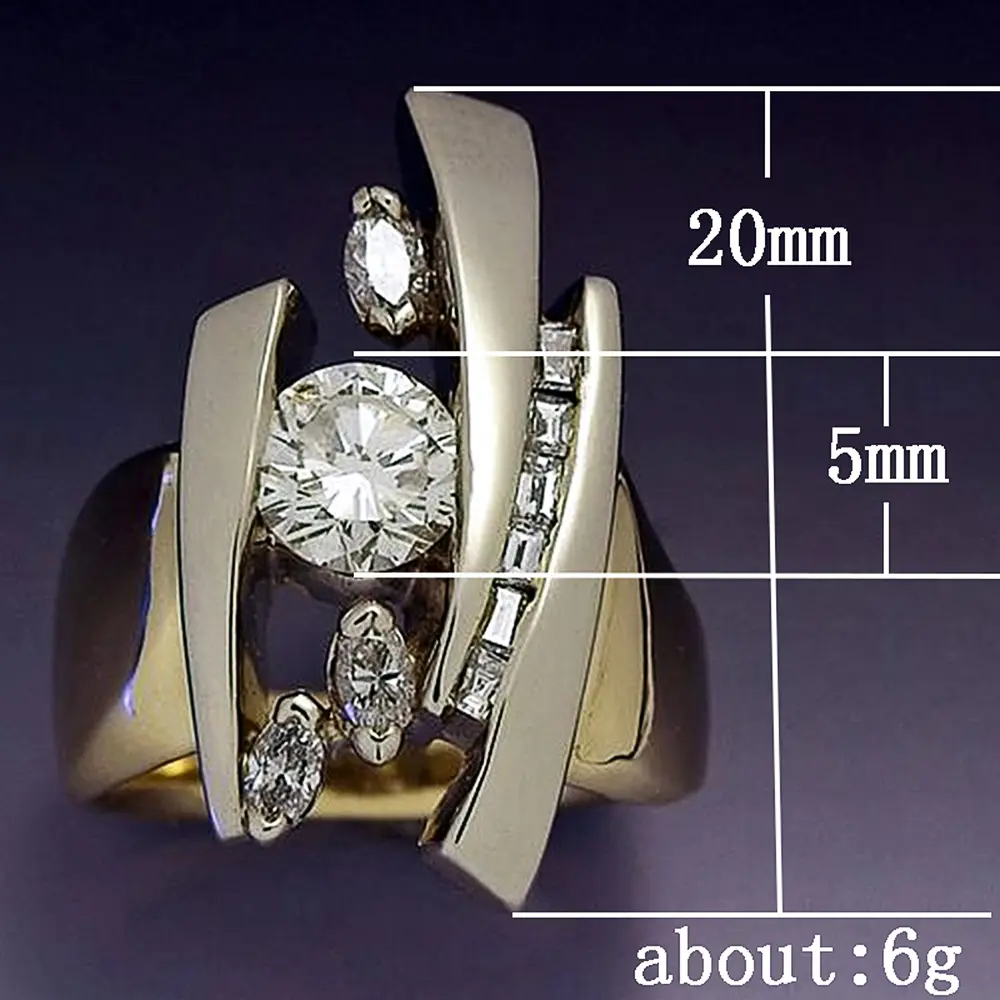 Huitan Luxury Gold Color Geometric Shape Women Rings Hiphop Party Stylish Female Finger Rings Dazzling CZ Lady's Fashion Jewelry