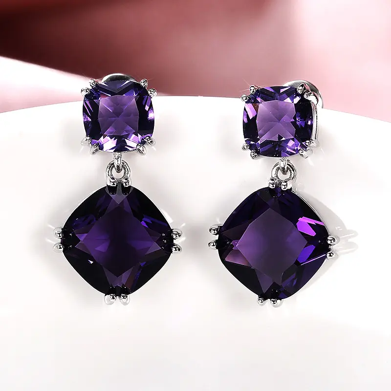 Huitan Purple Color Cubic Zirconia Dangle Earrings for Women Wedding Engagement Party Graceful Earring Ladies' Fashion Jewelry