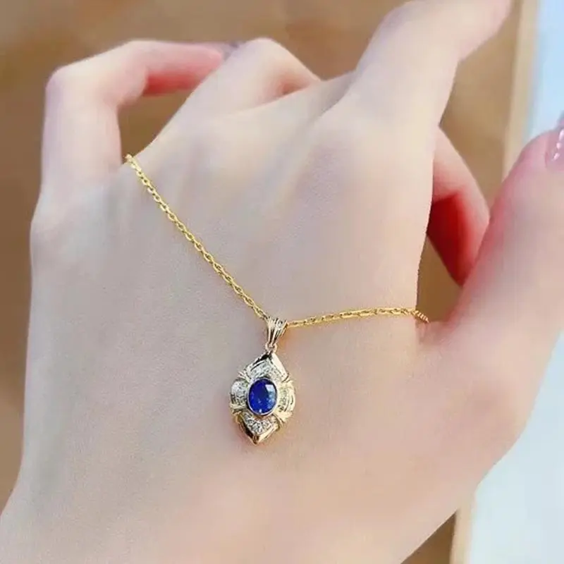 Huitan Gorgeous Gold Color Pendant Necklace Female Party Jewelry with Bright Oval CZ Stone Temperament Accessories for Wedding