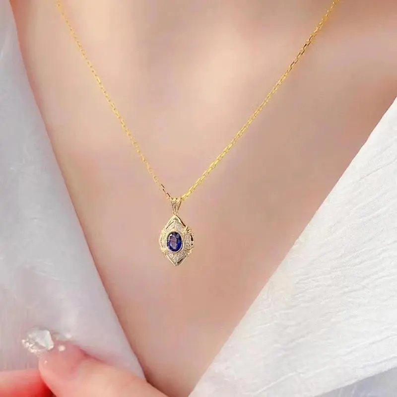 Huitan Gorgeous Gold Color Pendant Necklace Female Party Jewelry with Bright Oval CZ Stone Temperament Accessories for Wedding