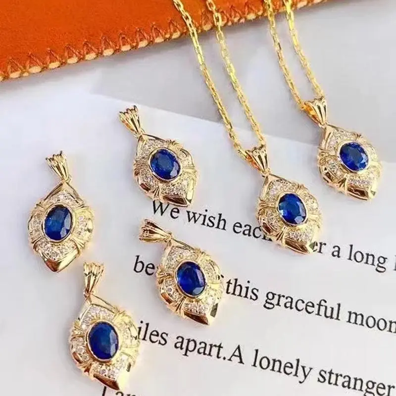 Huitan Gorgeous Gold Color Pendant Necklace Female Party Jewelry with Bright Oval CZ Stone Temperament Accessories for Wedding