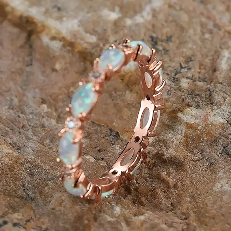 Huitan Oval Imitation Opal Finger Ring for Women 3 Metal Colors Daily Wear Fancy Accessories Cute Girls Gift Statement Jewelry