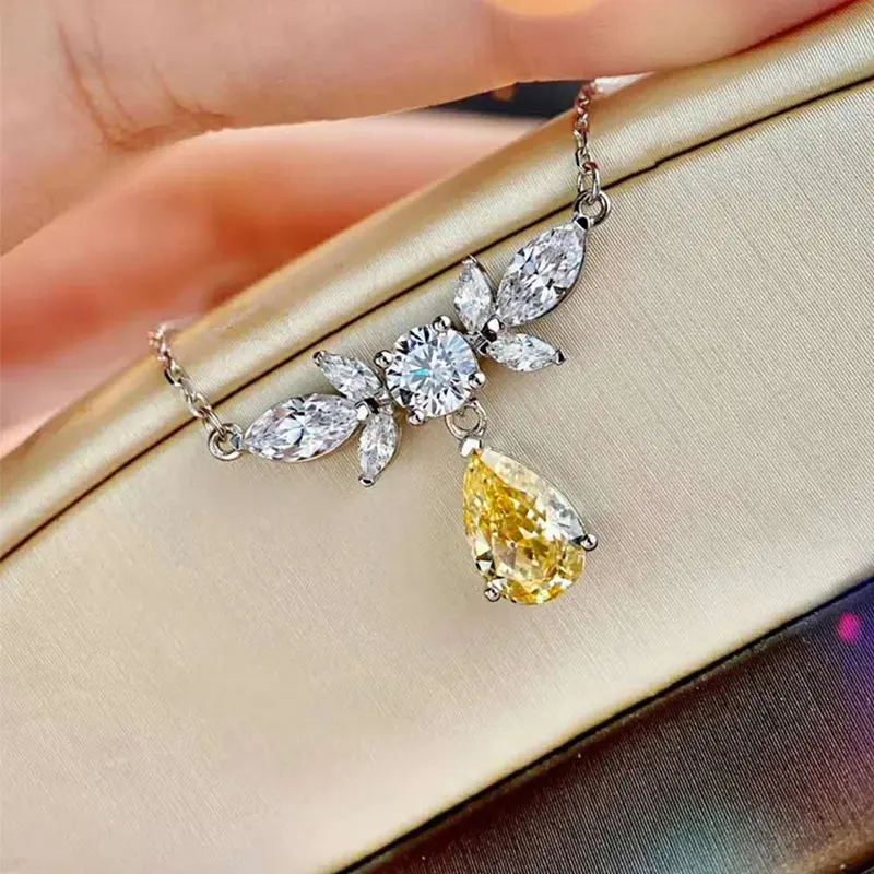 Huitan Newly Designed Women's Necklace with Sparkling Yellow/White Cubic Zirconia Engagement Wedding Party Statement Accessories