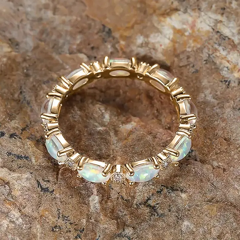 Huitan Oval Imitation Opal Finger Ring for Women 3 Metal Colors Daily Wear Fancy Accessories Cute Girls Gift Statement Jewelry