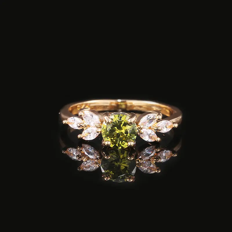 Huitan Korean Fresh Women Finger-rings Olive Green CZ Stone Stylish Female Dance Party Fancy Accessories Statement Jewelry Gift