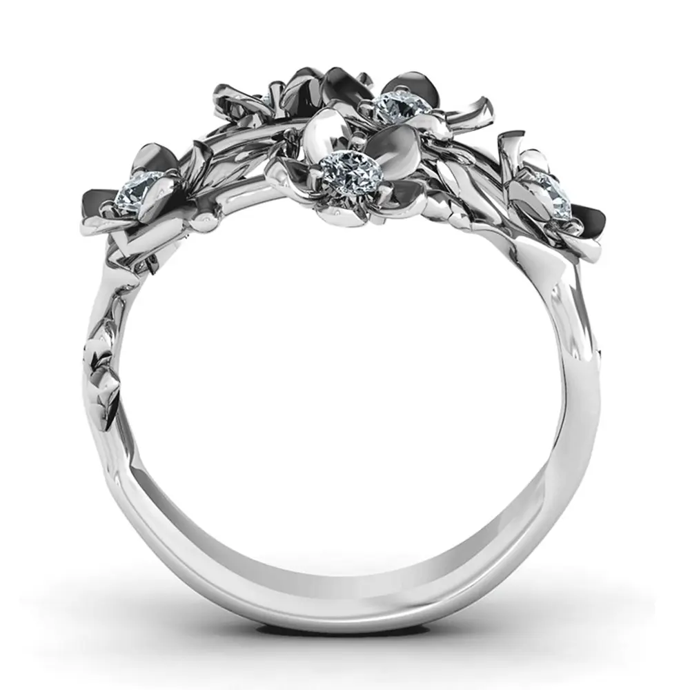 Huitan Newly Flower Rings for Women Crystal Cubic Zirconia Stylish Female Party Accessories Graceful Gift Statement Jewelry Ring